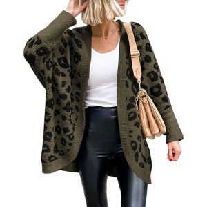 Womens Long Sleeve Open Front Fall Fashion Loose Knit Printed Winter Coats